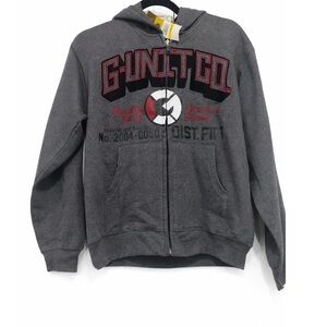 G-Unit Heavyweight Hoodie Mens Small Heather Grey Zip Front Long Sleeves Graphic